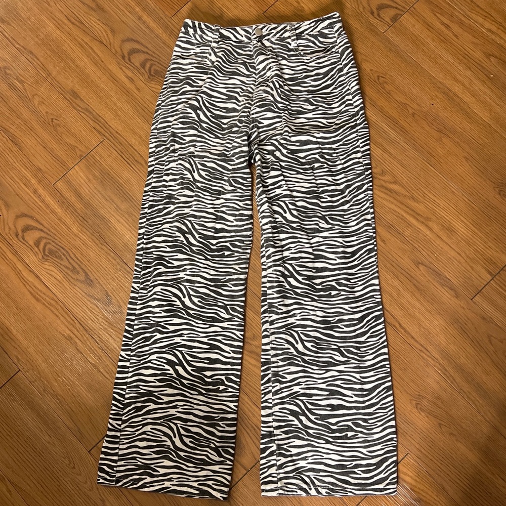 Zebra print straight leg jeans